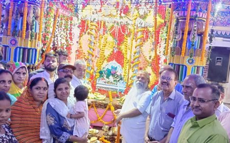 जैतू साव मठ में श्रावण झूले का हुआ भव्य शुभारंभ  - भगवान को चांदी के सिंहासन पर विराजमान कर झुलाया गया झूला 