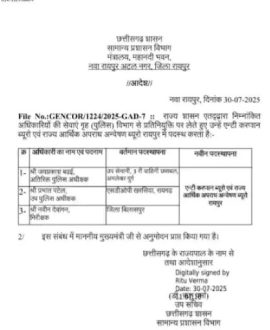 एसीबी - ईओडब्लू  में तीन पुलिस अधिकारियों की नई तैनाती